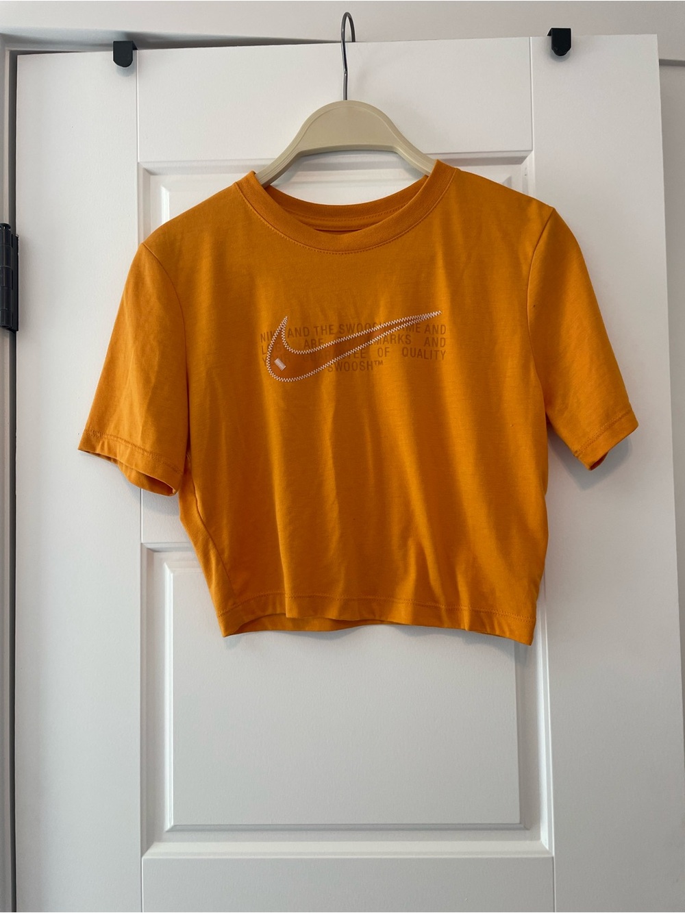 Nike Orange Cropped T-Shirt Top with Swoosh Logo